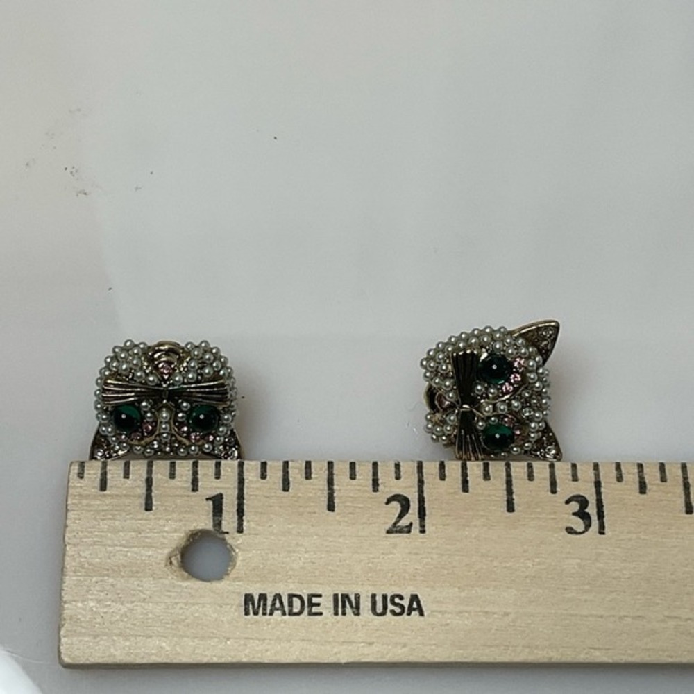 Cat Face Earrings Rhinestones Pierced 1"‎ - Picture 3 of 4